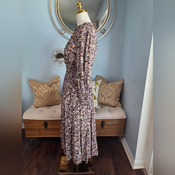 Sea New York Brown and Cream Mock Neck Bishop Sleeve Sundress - Picture 4 of 9